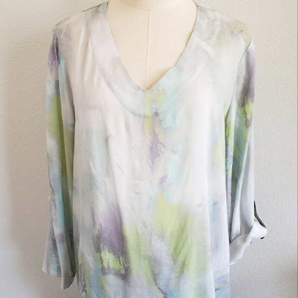 B NEW YORK Paint Splash Long Sleeve Pastel V-Neck Tunic Top--NWT--M - Picture 12 of 15